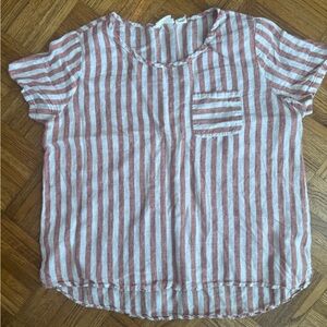 Christian Siriano Striped Linen Tee in Coral & White